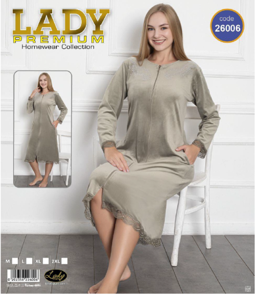 Халат жіночий велюровий ДОВГИЙ на молнії ТУРЦІЯ ОЛИВКОВИЙ M-2XL, фото 1