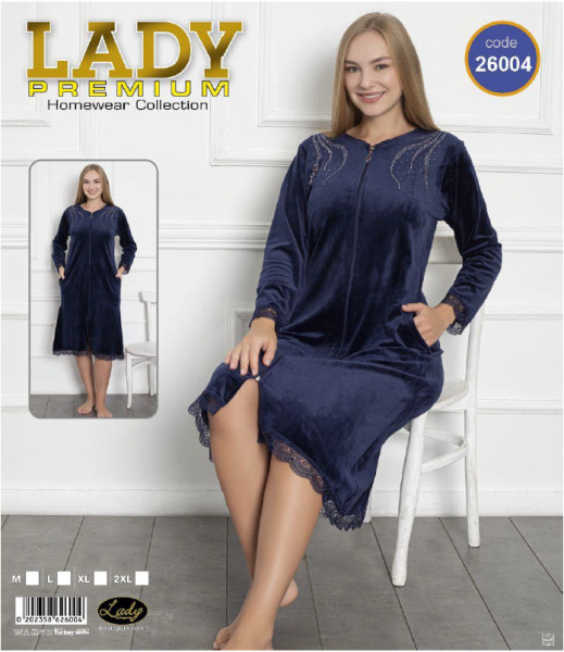 Халат жіночий велюровий ДОВГИЙ на молнії ТУРЦІЯ СИНІЙ M-2XL 26004, фото 1