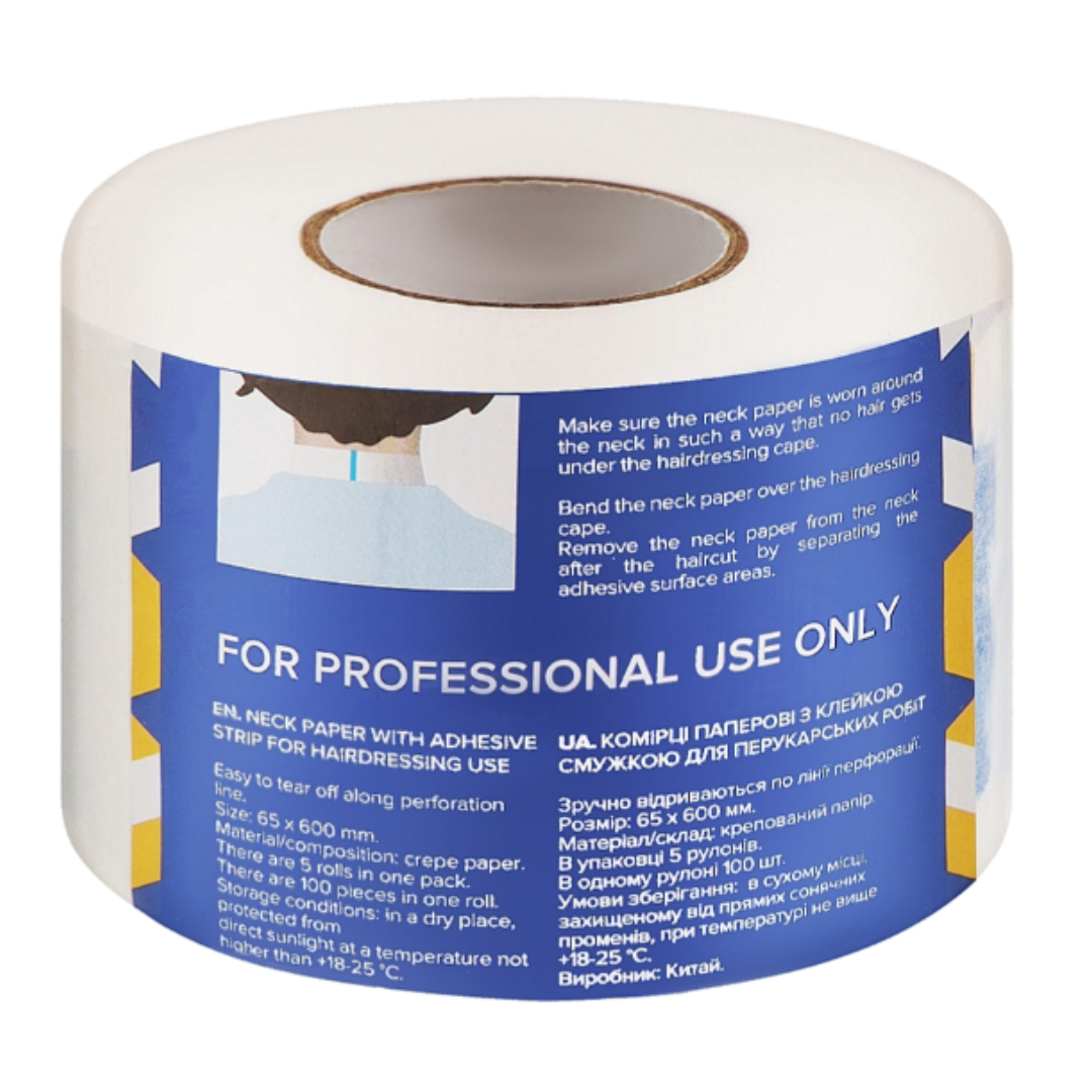 Захисні паперові комірці з клейкою смужкою для перукарських робіт 65х600 мм Techno, фото 1