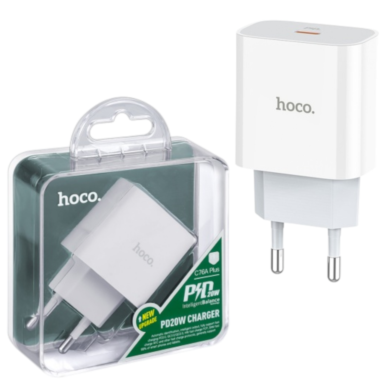 Мережевий зарядний пристрій Hoco C76A Plus (1Type-C/PD20W) білий