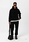 Чоловічий зимовий спортивний костюм чорний Худі + Штани на флісі однотонний, фото 3