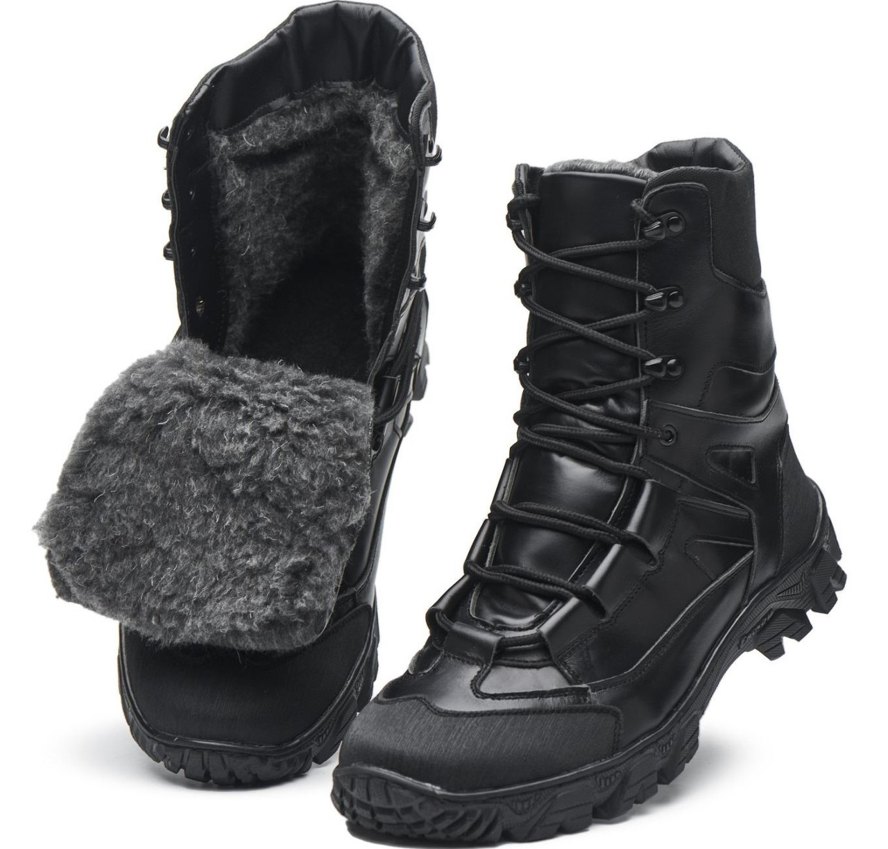 Зимние мужские берцы черные зимние теплые берцы с мехом кожаные (ID ...