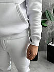 Чоловічий зимовий спортивний костюм білий Худі + Штани на флісі однотонний, фото 3