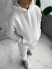 Чоловічий зимовий спортивний костюм білий Худі + Штани на флісі однотонний, фото 4