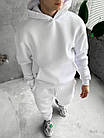 Чоловічий зимовий спортивний костюм білий Худі + Штани на флісі однотонний, фото 2
