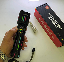 Надпотужний ліхтар акумуляторний з Power Bank тактичний ліхтарик W515 з флуоресцентним корпусом, фото 4