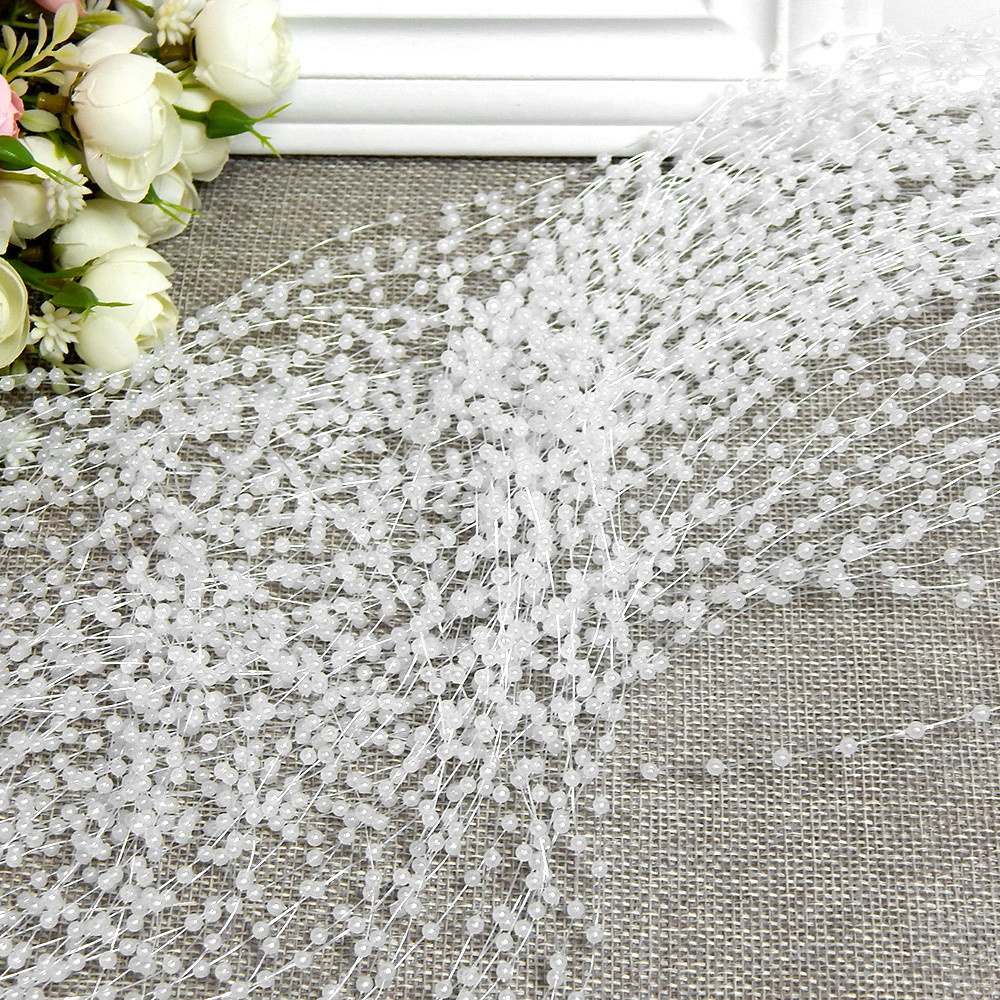 Низка намистин «Перли» (3 мм) на волосіні, 1,3 м, біла