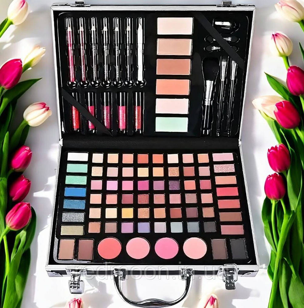 Набір косметики для макіяжу в кейсі, 86 предметів, 30х21х6,5см / Б'юті кейс з косметикою в подарунковій валізі, фото 1