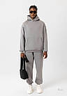 Чоловічий зимовий спортивний костюм світло-сірий Худі + Штани на флісі однотонний, фото 2