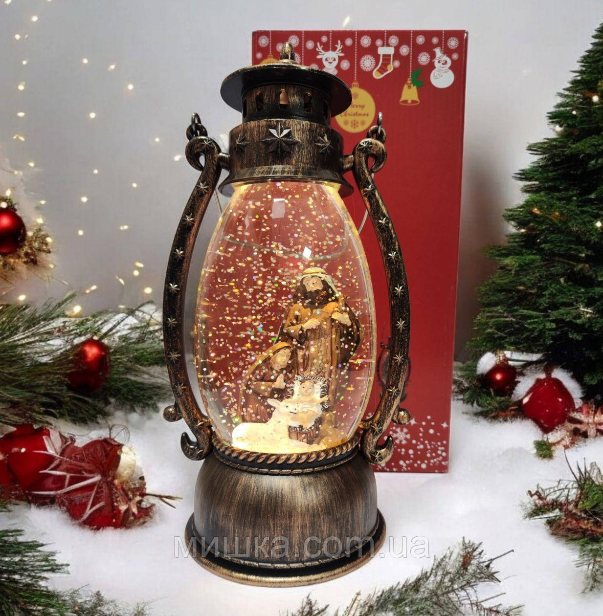 Музичний різдвяний металевий ліхтарик-світильник, 26 см №0093D, фото 1