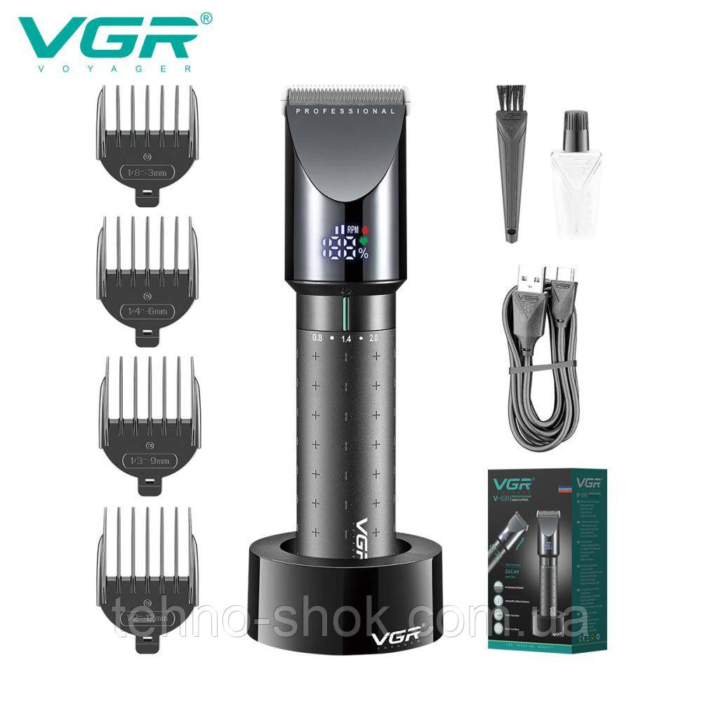 Акумуляторна машинка для стрижки (clipper) VGR V-698, 4 насадки, регулятор висоти, LED display