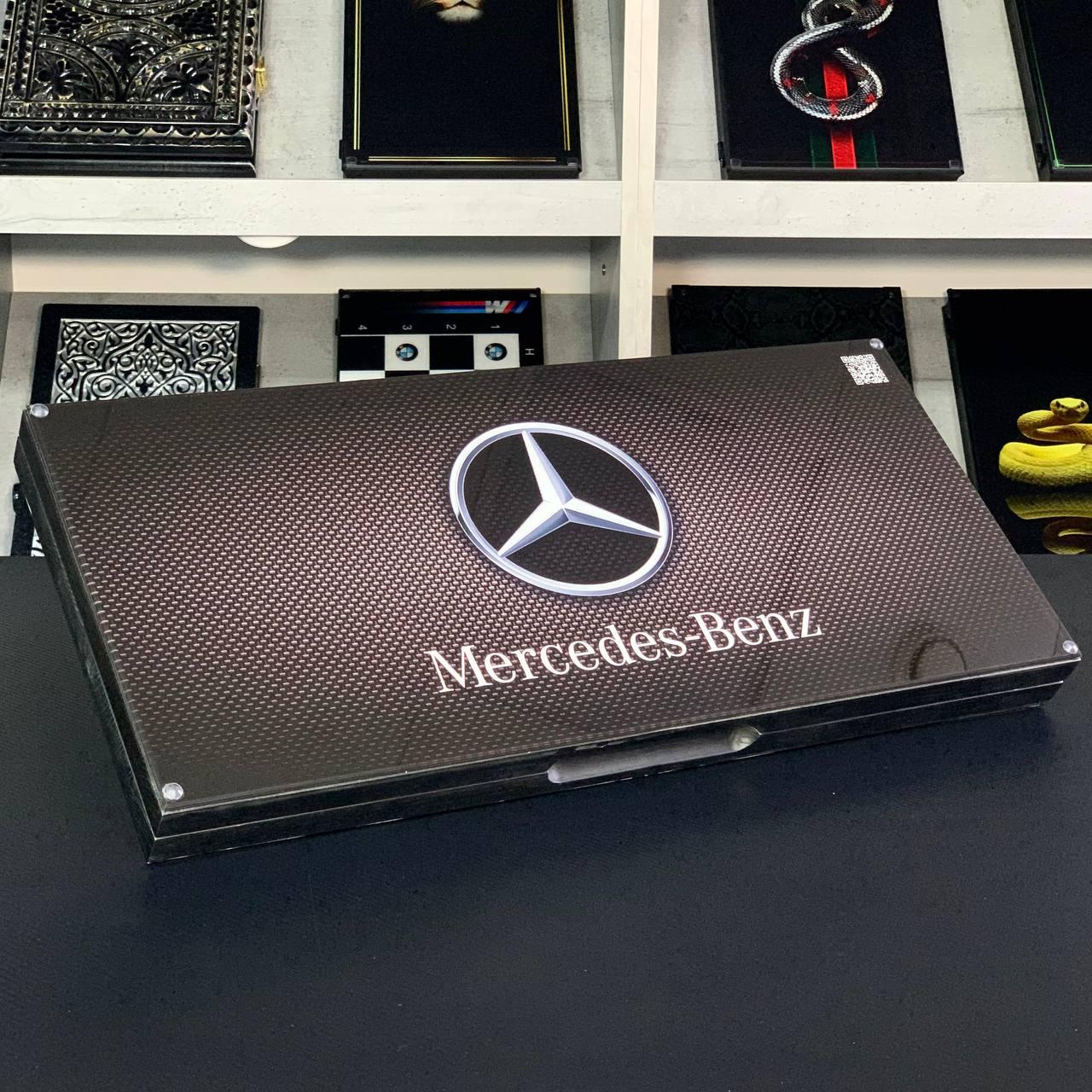 Нарди скляні з деревом MERCEDES-BENZ 60х30см чоловічий подарунок, фото 1