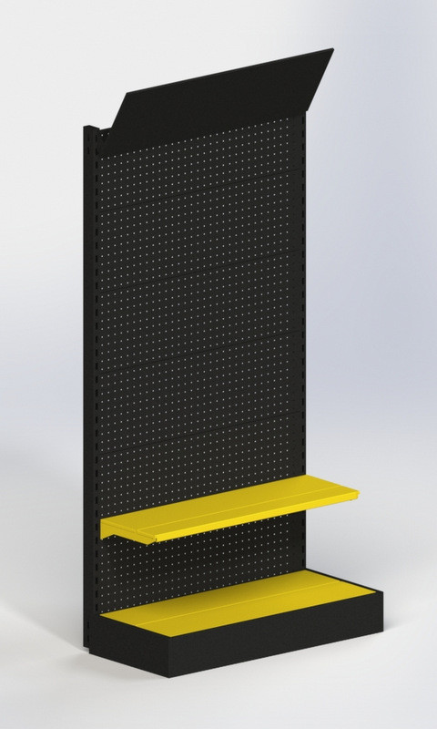 Стелаж 1970х970мм з перфорованою стінкою під гачки з рекламним фризом торговий пристінний для магазину