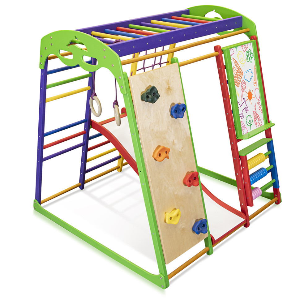 Спортивний дерев'яний комплекс "Юнга Plus 4" різнокольоровий з мольбертом ТМ "SportBaby" (130х124х132 см), фото 1