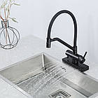 G4098-6 кухня одноваж. вис. вилив+ ВОДОСПАД латунь гайка Ø35 (чорний) {8/1}, фото 3