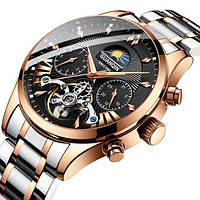 Механічний чоловічий годинник Guanquin Prestige Gold класичний золотистий