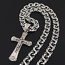 Комплект! Чоловіча масивна срібна цепочка і хрестик з золотом. Ланцюжок бісмарк і хрестик з золотою накладкою. 60 см, фото 8