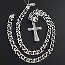 Комплект! Чоловіча масивна срібна цепочка і хрестик з золотом. Ланцюжок бісмарк і хрестик з золотою накладкою. 60 см, фото 7