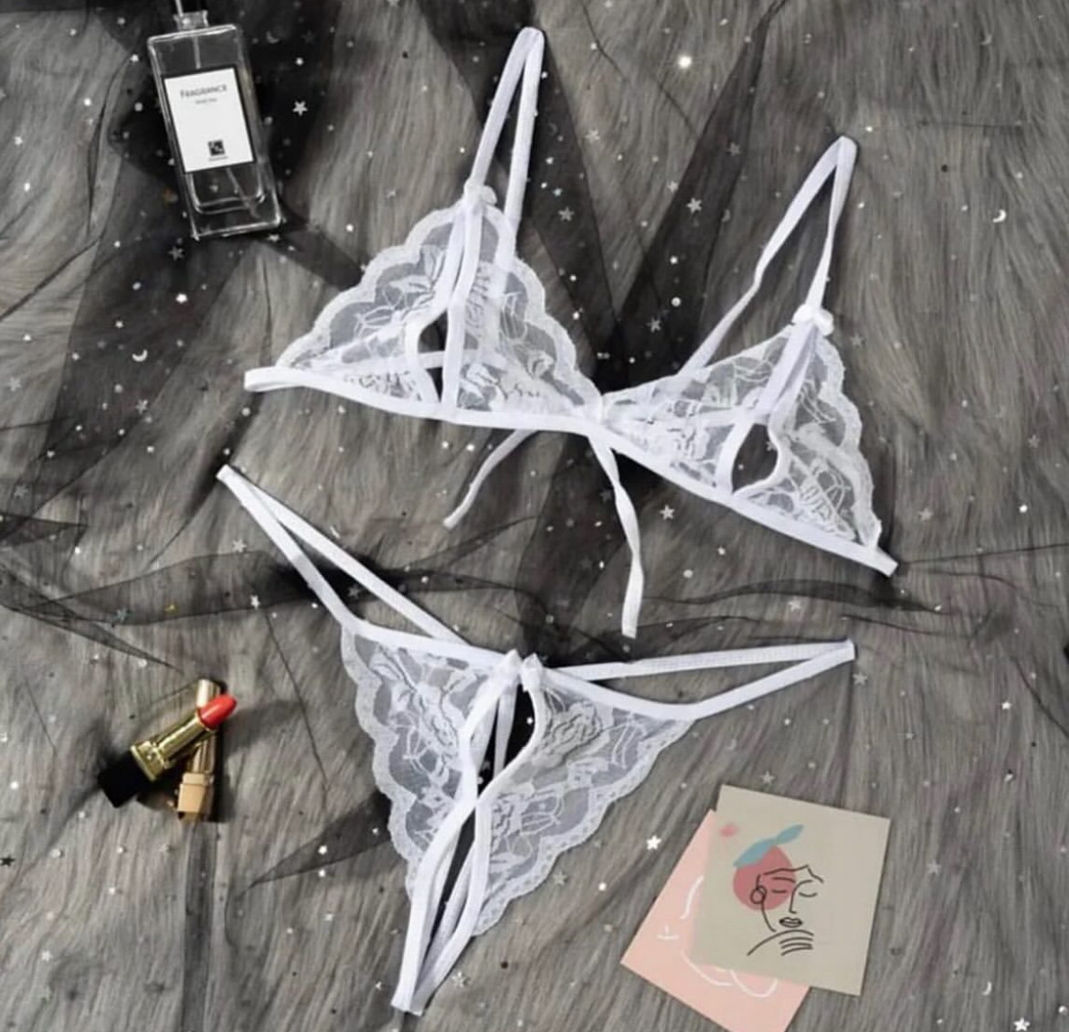 Комплект білизни з відкритим доступом (one size на XS/S/M, білий)