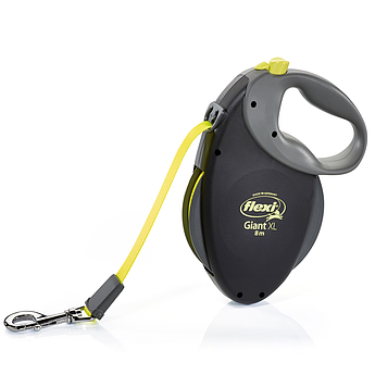 Рулетка для собак та котів FLEXI Giant Neon XL, 8м, до 50 кг, стрічка, чорна з жовтим