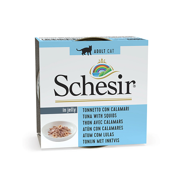 Вологий корм для котів Schesir (Шезір) Tuna with Squid з тунцем та кальмаром шматочки у желе 85 г