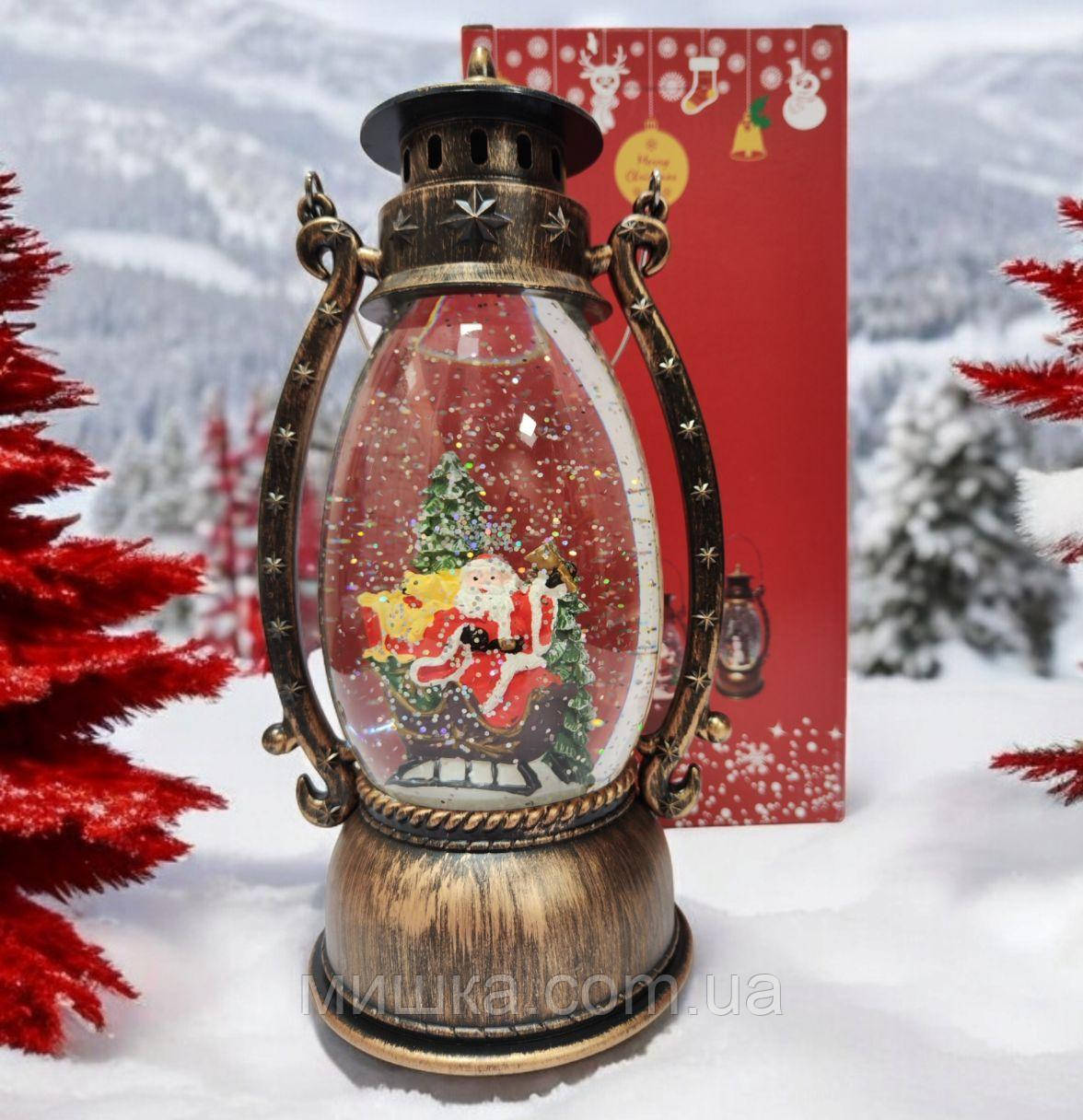 Музичний металевий новорічний ліхтарик-світильник 26 см №30В, фото 1