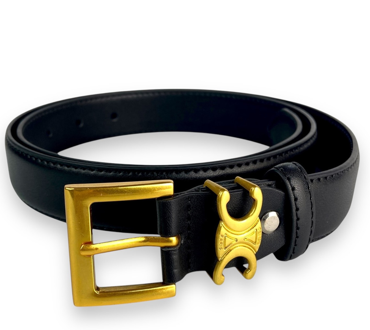 Ремінь жіночій шкіряний Celine ширина 30мм колір Чорний пряжка латунь, фото 1