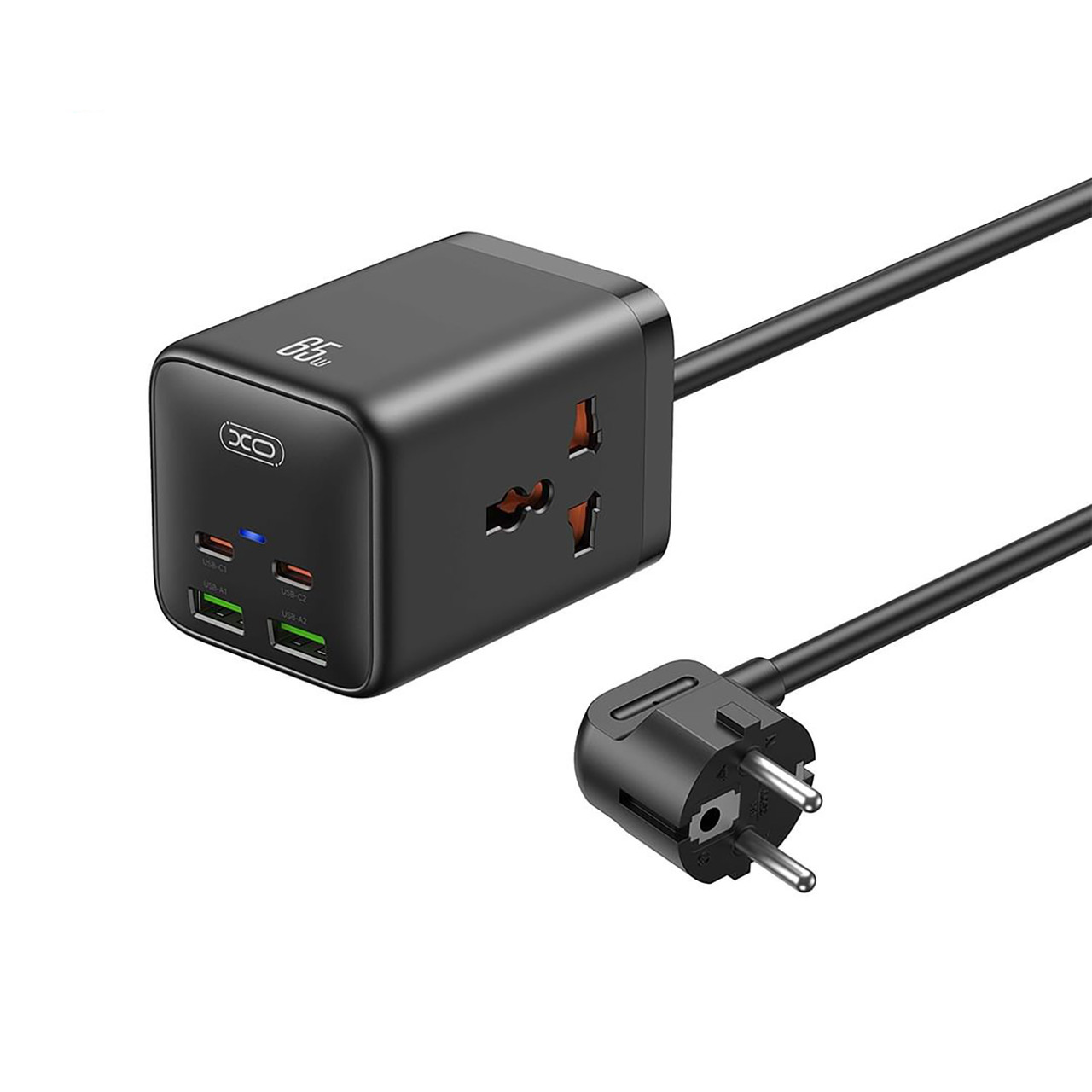 Мережевий фільтр XO WL24 2 розетки, 2 USB-А/2 USB-C порти Black (WL24.black), фото 1