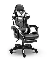 ЕРГОНОМІЧНЕ ПОСИЛЕНЕ розкладне ГЕЙМЕРСЬКЕ КРІСЛО GT З ПІДСТАВКОЮ ДЛЯ НІГ навантаження до130кг!!! Біло-чорне Польща
