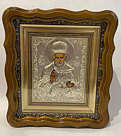 Серебряная икона Святого Николая Чудотворца 25.5х29см