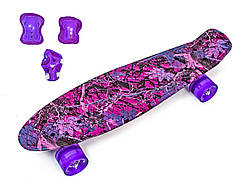 Набір СкейтБорд Penny Board. Forest + защита на колени, локти и ладони. Колеса світяться під час катання!