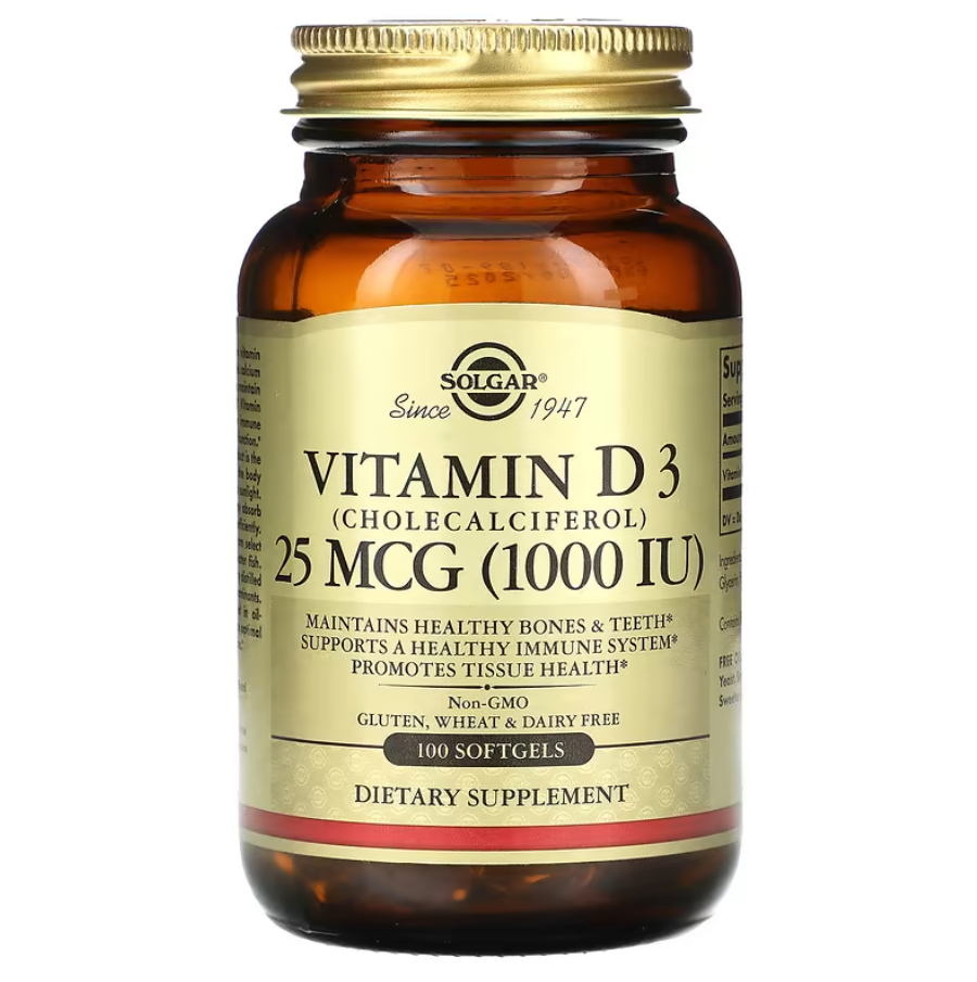 Vitamin D3 Cholecalciferol 25 мкг 1000 IU Solgar 100 капсул, фото 1