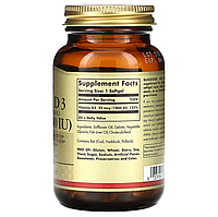 Vitamin D3 Cholecalciferol 25 мкг 1000 IU Solgar 100 капсул, фото 2