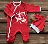 Новорічний чоловічок для новонародженого з шапочкою зріст 56 - 62 см (0 - 3 місяці) BST Червоний з білим, фото 3