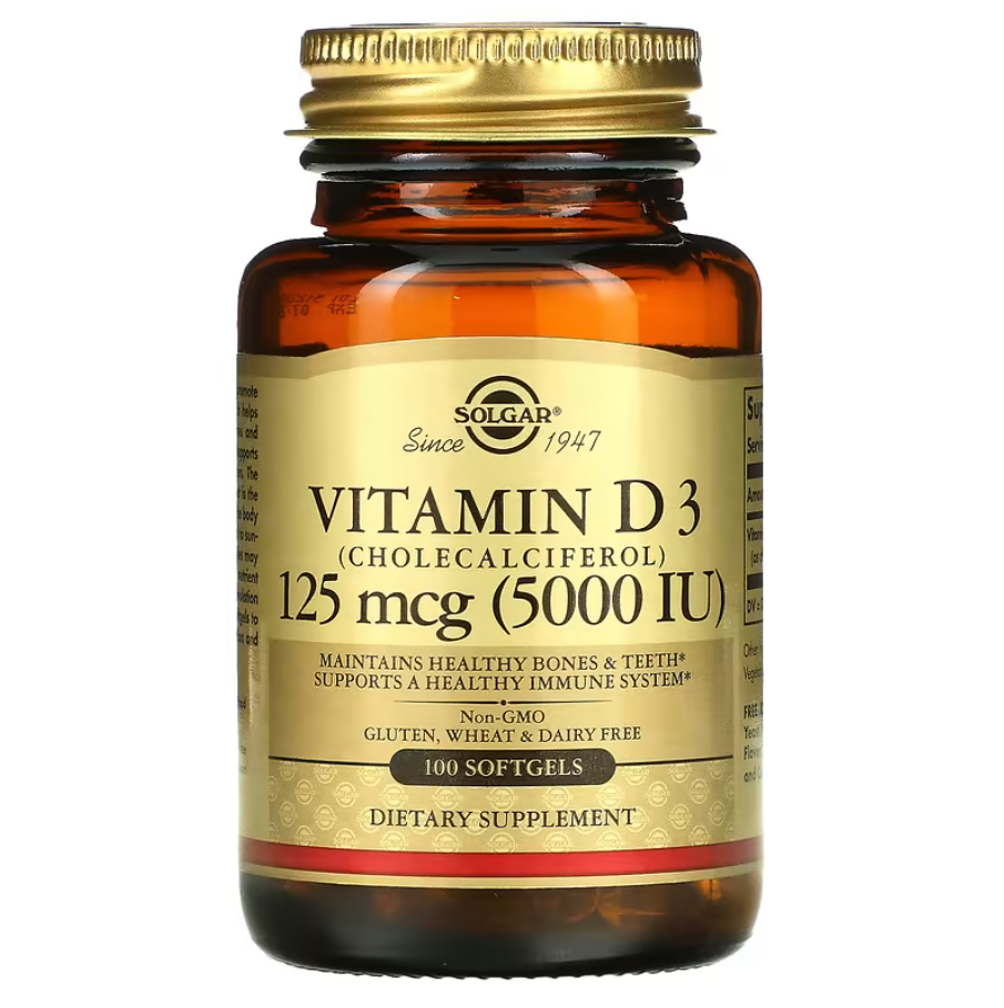 Vitamin D3 Cholecalciferol 125 мкг 5000 IU Solgar 100 капсул, фото 1