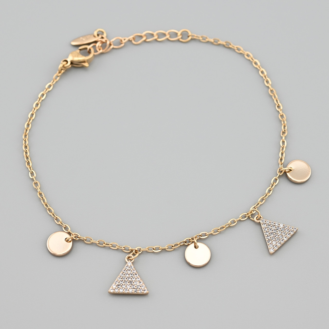 Браслет Трикутник 48286 ширина 1.5 мм білі фіаніти позолота 18К довжина 17+3, фото 1