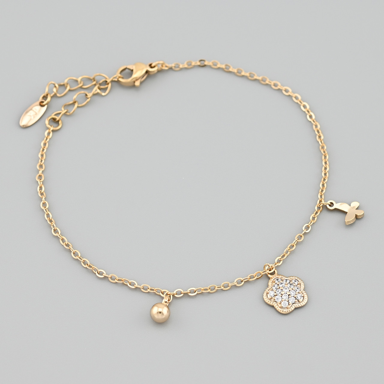 Браслет Метелик 48304 ширина 1.5 мм білі фіаніти позолота 18К довжина 17+3, фото 1