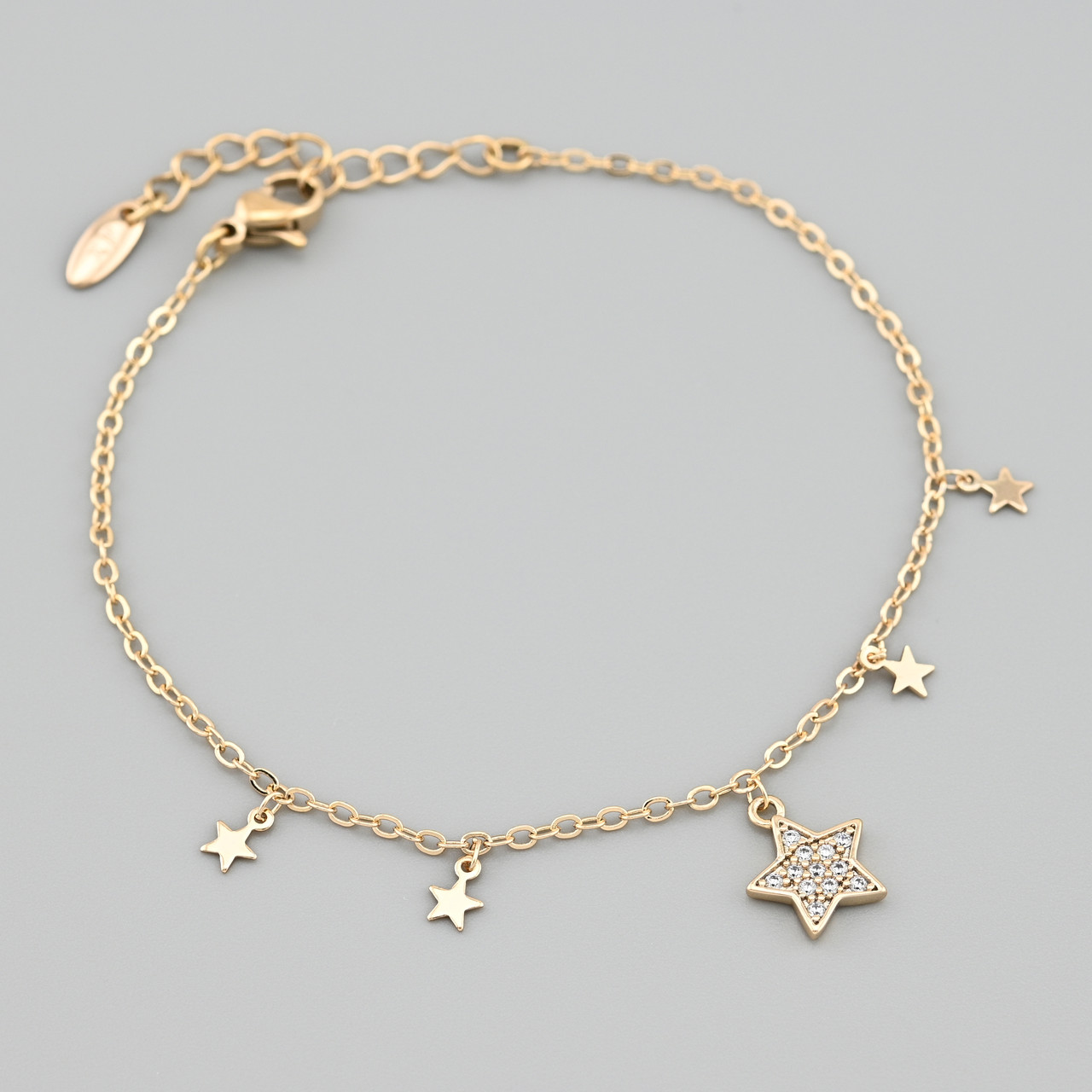 Браслет Зірочка 48303 ширина 1.5 мм білі фіаніти позолота 18К довжина 17+3, фото 1