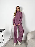 Фрезовий теплий жіночий костюм зі щільної трикотажної ангори з високим горлом, фото 4