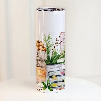 Термос (термочашка) з принтом Книжки, какао та печиво, фото 1