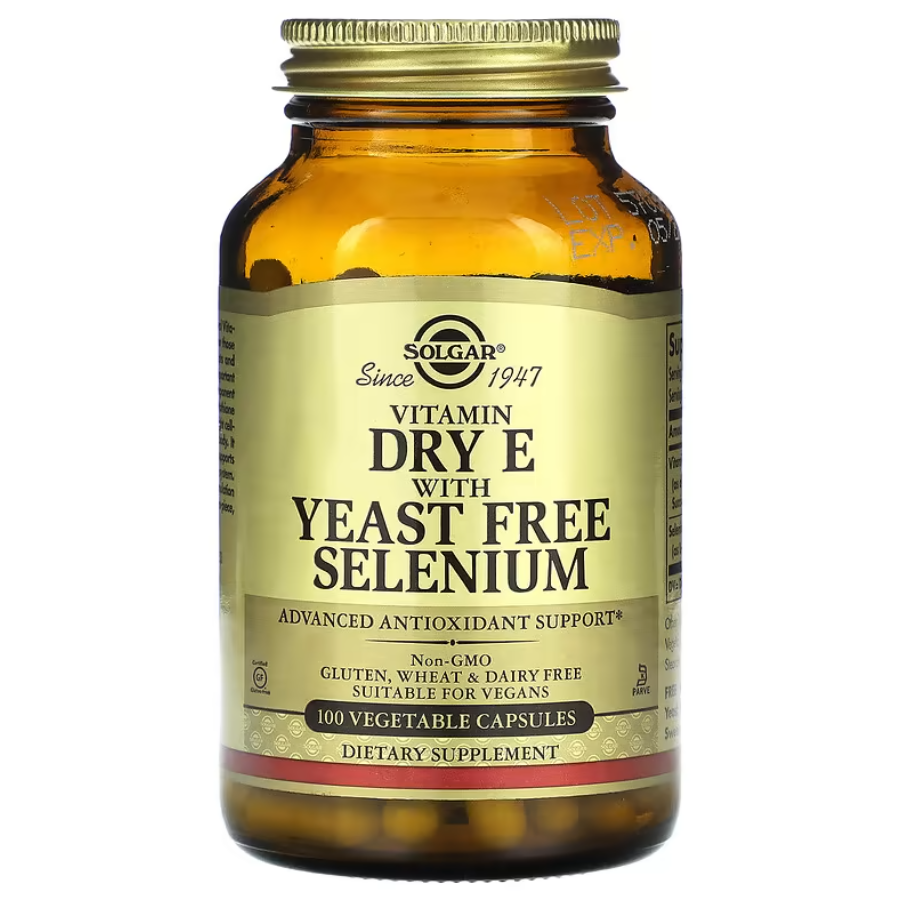 Vitamin Dry E with Yeast Free Selenium Solgar 100 капсул, фото 1