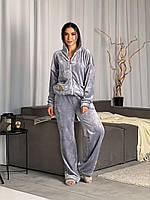 ТТепла зимова жіноча модна піжама з махри кофта на блискавці та штани піжама на подарунок домашній комплект плюш