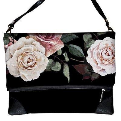 Сумка на плече жіноча Pretty Троянди на чорному фоні, фото 1