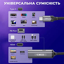 Адаптер USB-C на HDMI 4K@60Hz і USB-C PD JSAUX HB0201