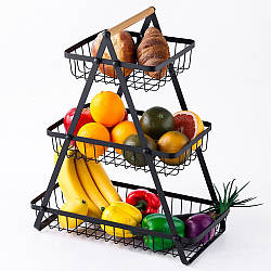 Триярусний кошик для фруктів та овочів (49х40,5х21см) / Фруктовниця / Органайзер для зберігання фруктів
