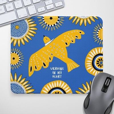 Килимок для миші Ukraine in my heart Пташка і соняшники, фото 1