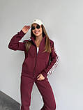 Бордовий теплий жіночий костюм із турецької тринитки на флісі: штани та кофта, фото 4
