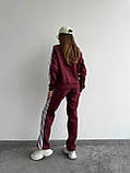 Бордовий теплий жіночий костюм із турецької тринитки на флісі: штани та кофта, фото 9