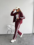 Бордовий теплий жіночий костюм із турецької тринитки на флісі: штани та кофта, фото 3