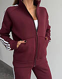 Бордовий теплий жіночий костюм із турецької тринитки на флісі: штани та кофта, фото 7